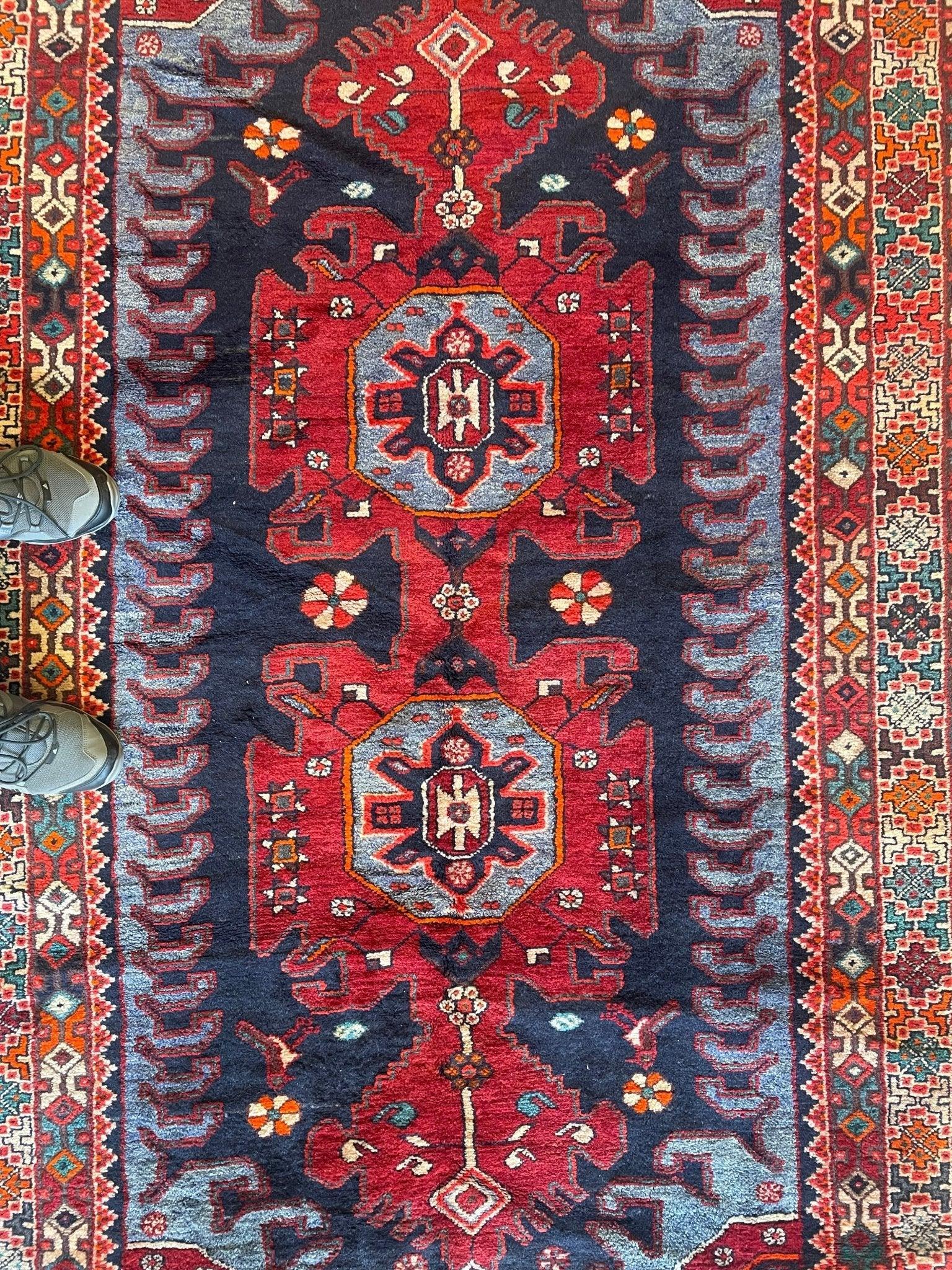 Vintage Hand knotted Natural Dyes Persian Hamedan Wool Area Rug 4x7 ft