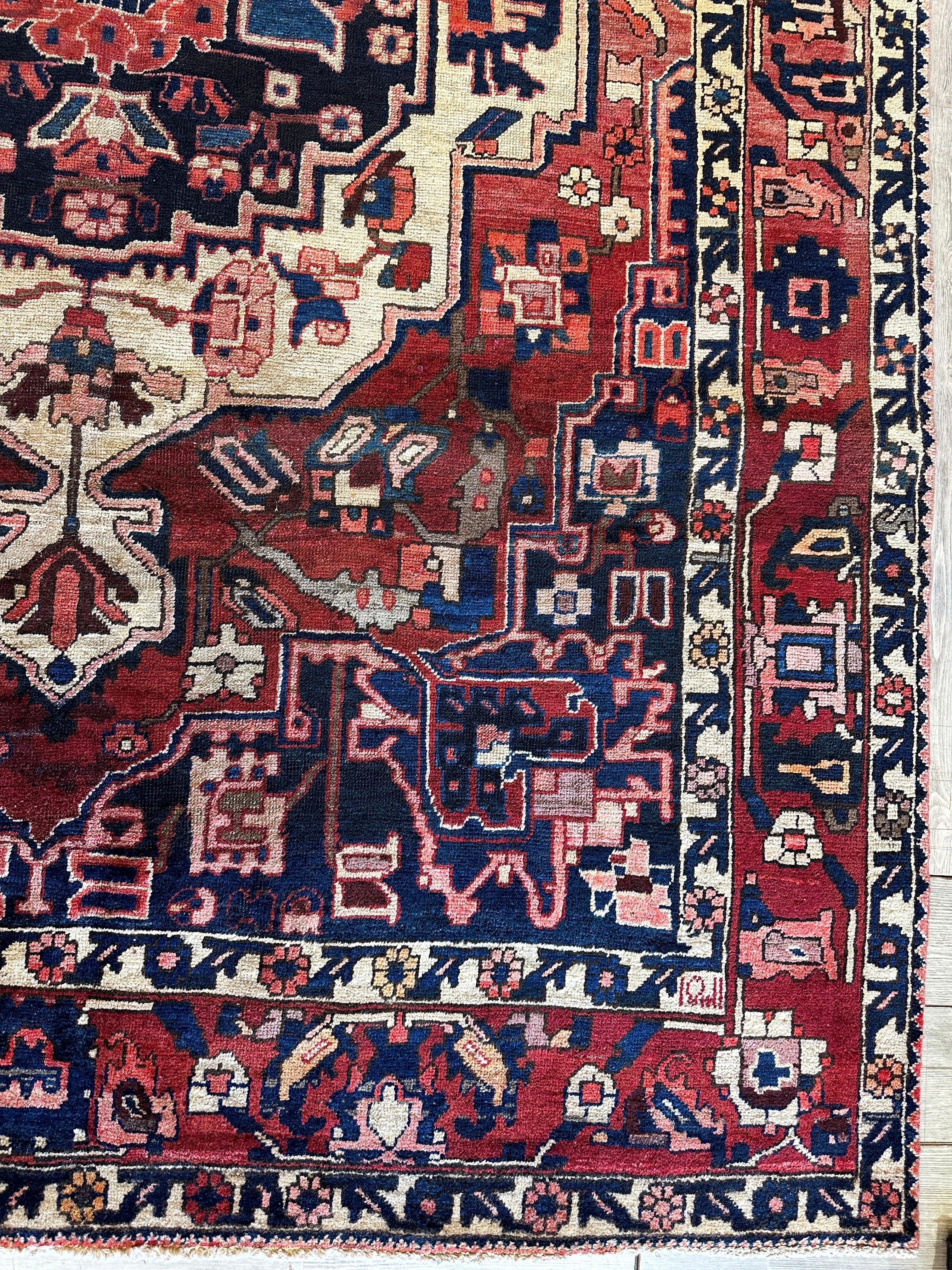 Vintage Hand-knotted Persian Bakhtiari Rug Circa 19240’s Wool 6’8” x 9’9”