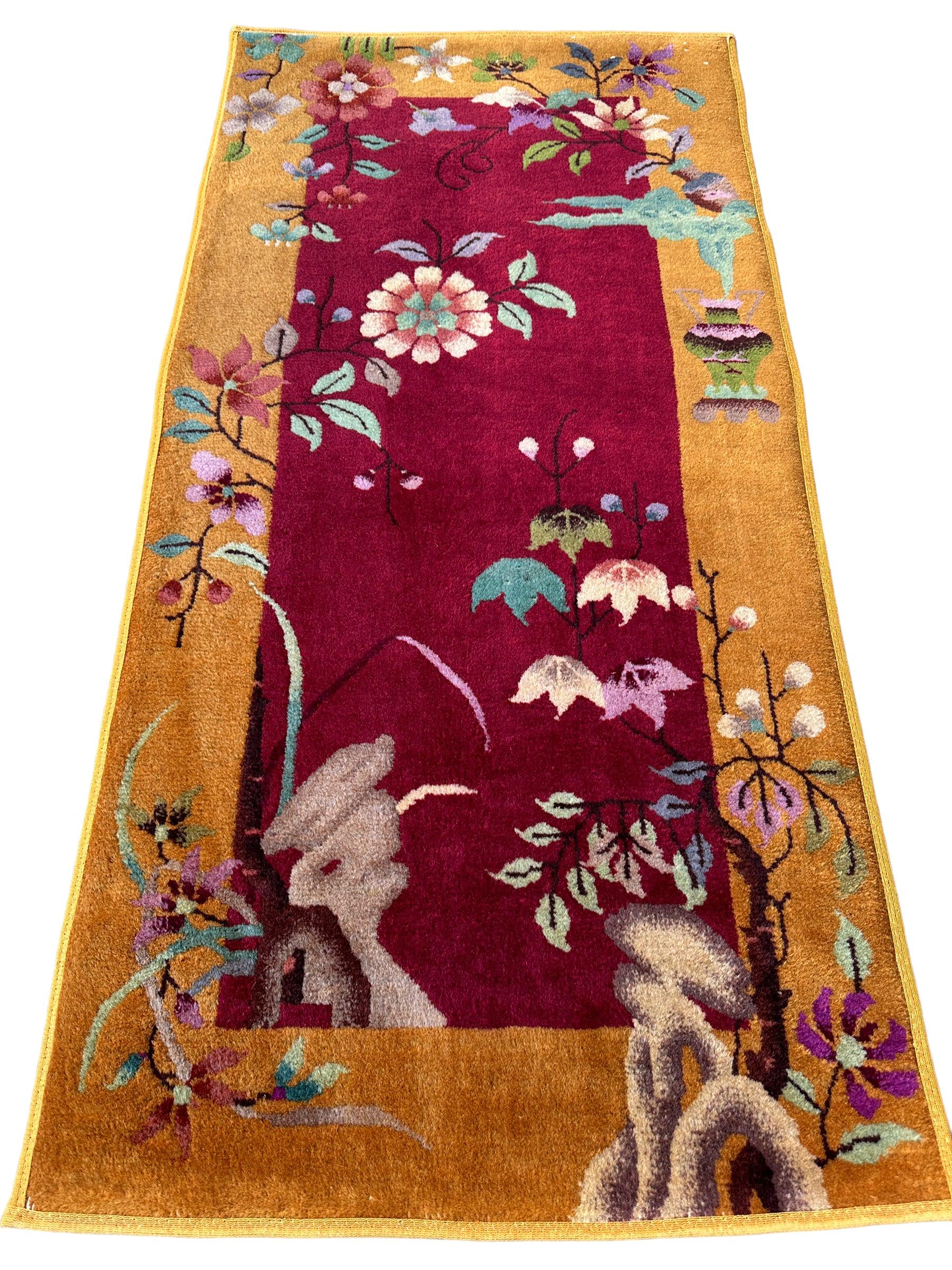 Vintage Small Art Deco Chinese Rug 22” x 47”