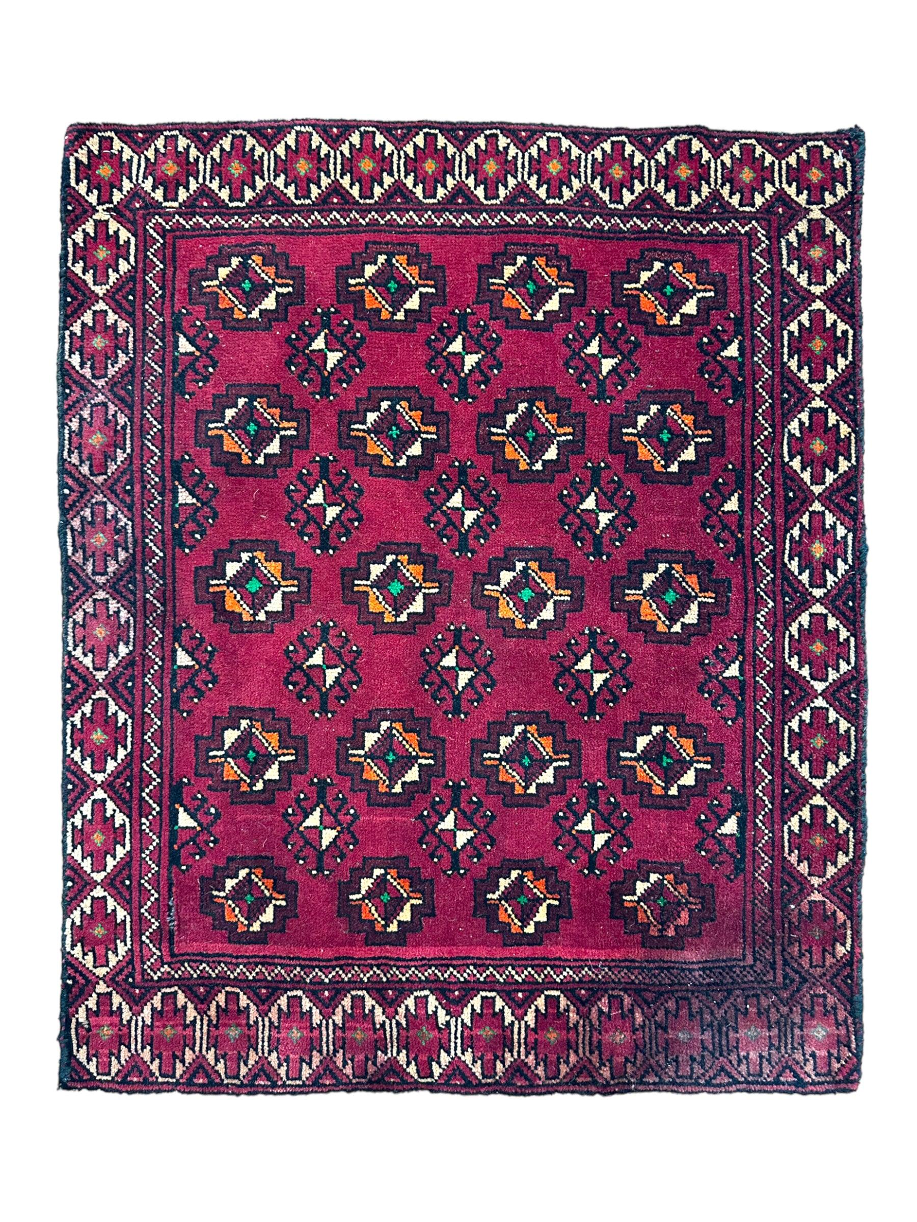 Vintage Tribal Afghani Wool Rug 2’7” x 2’2”