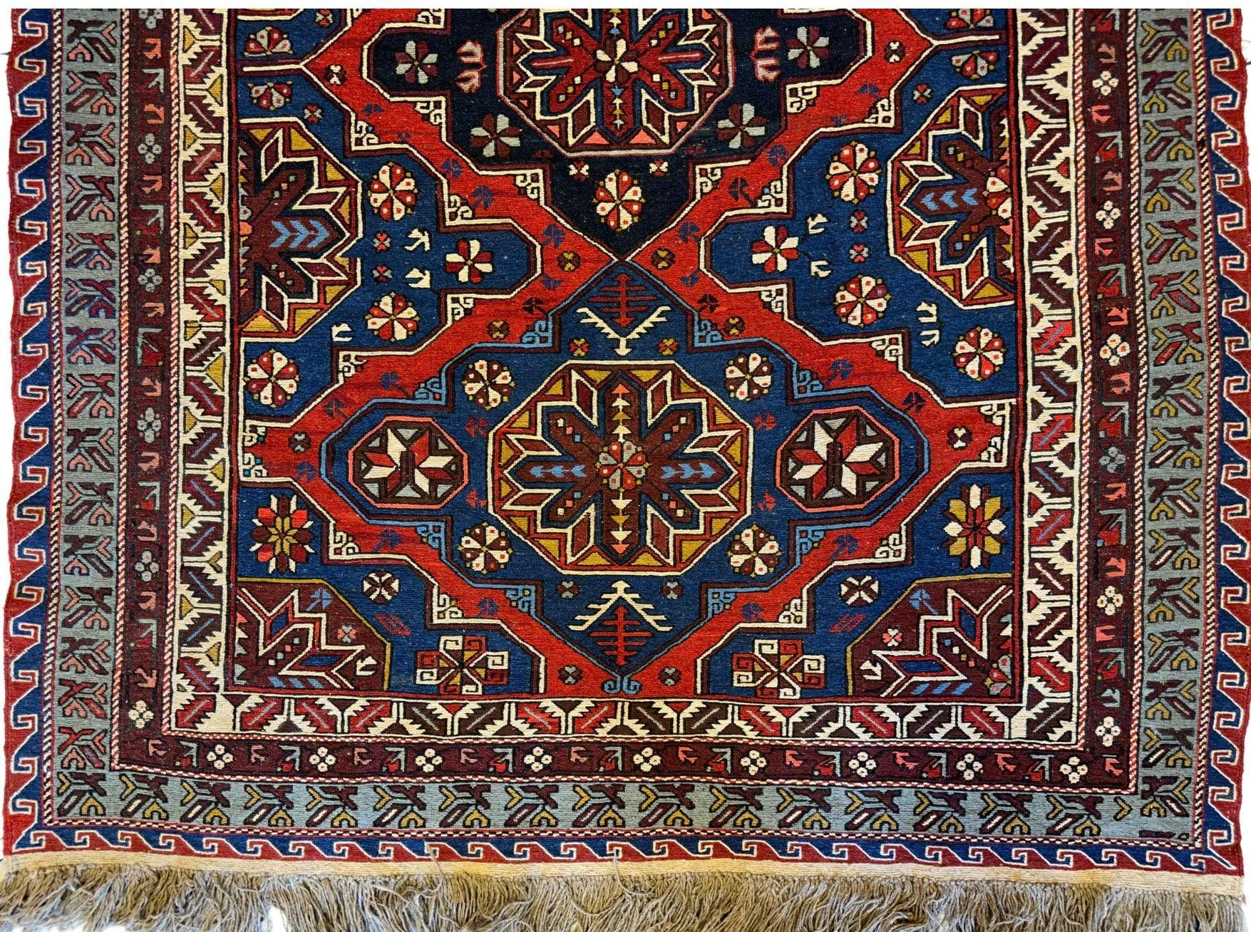 Vintage Tribal Lezgi Daghestan Soumak Rug 8' x 6' ft