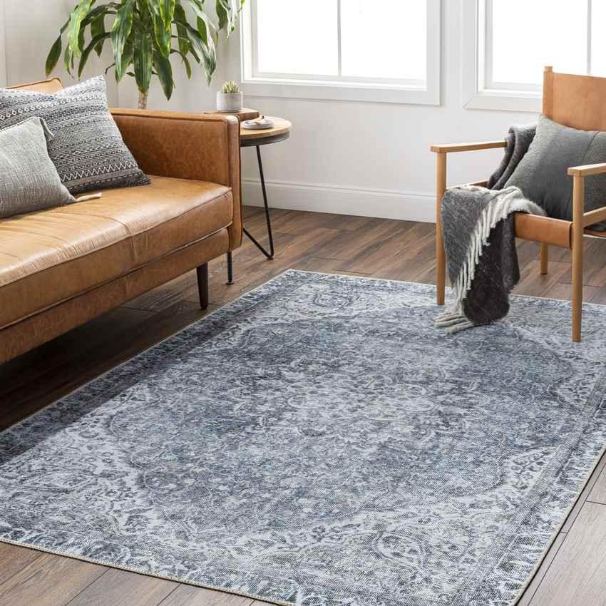 Waterville Traditional Blue Washable Area Rug