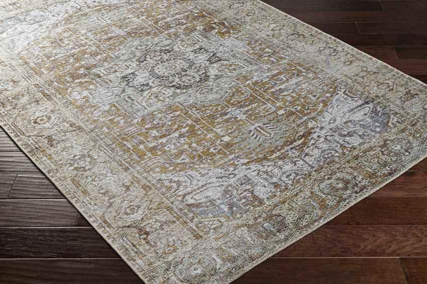 Wellsville Traditional Dark Gold Washable Area Rug