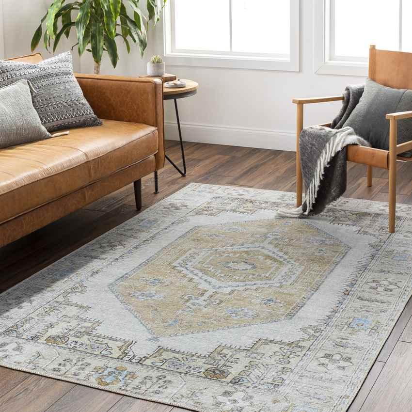 West Grove Traditional Gray Washable Area Rug